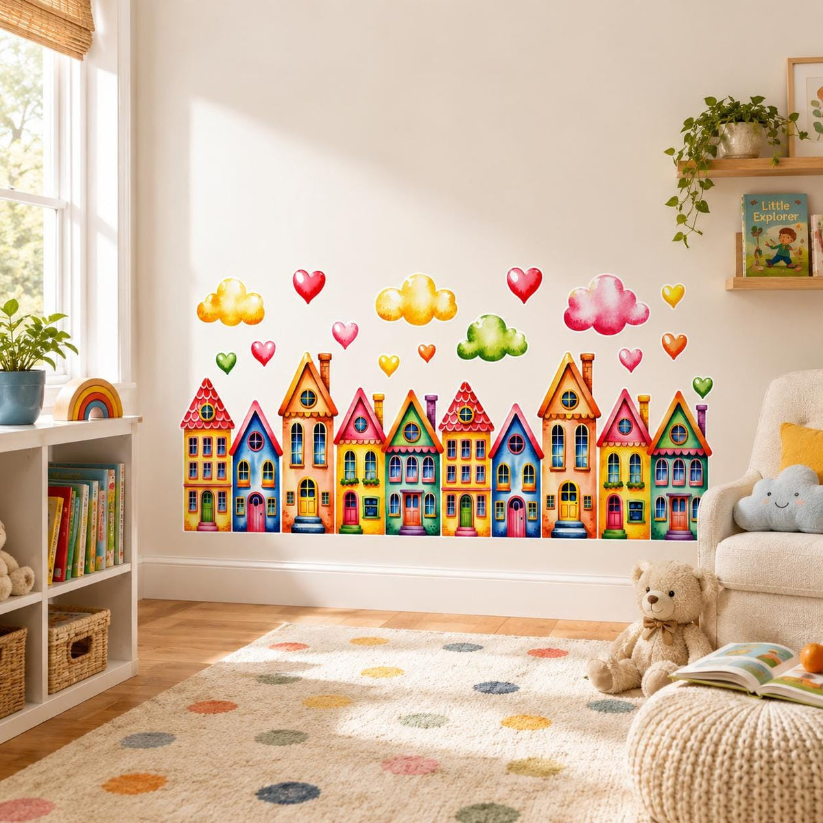 Additional product view of Colorful Watercolor Houses Wall Vinyl Decal.