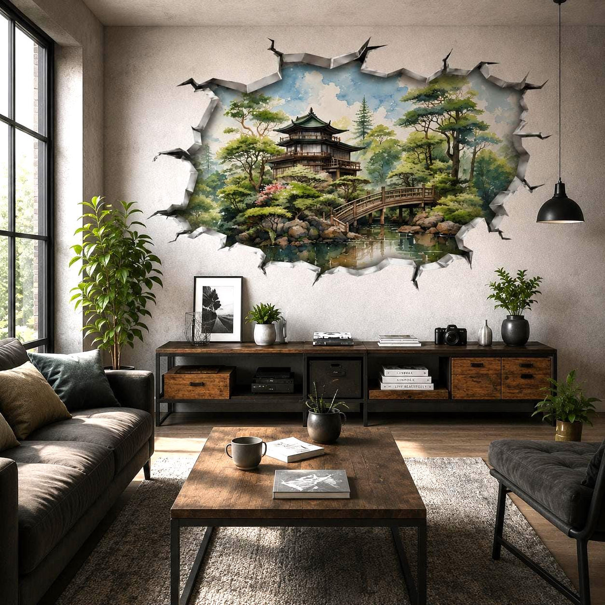 Additional product detail of 3D Japanese Garden Wall Vinyl Decal.