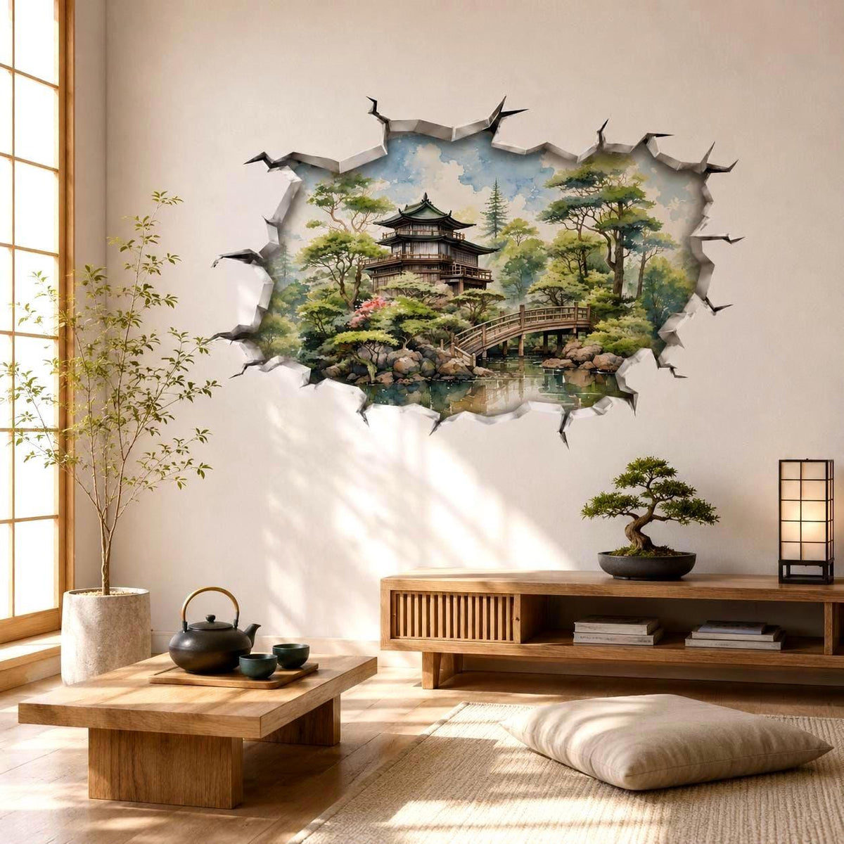 Product view of 3D Japanese Garden Wall Vinyl Decal.