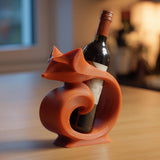 3D printed fox wine bottle holder with curled tail supporting a standard bottle