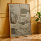 Additional product presentation of White Budgerigar Reading in Bed Poster.