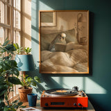 Alternate product view of English Budgerigar Reading in Bed Poster.