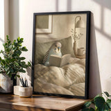 Product gallery view of English Budgerigar Reading in Bed Poster.