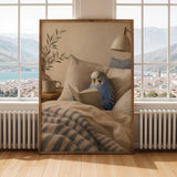 Alternate gallery view of Cobalt Blue Budgerigar Reading in Bed Poster.