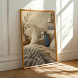 Alternate product presentation of Cobalt Blue Budgerigar Reading in Bed Poster.