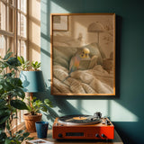 Alternate product view of Rainbow Budgerigar Reading in Bed Poster.