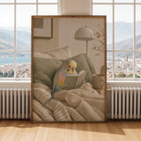 Alternate gallery view of Rainbow Budgerigar Reading in Bed Poster.