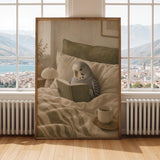 Alternate gallery view of Grey Budgerigar Reading in Bed Poster.