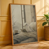 Additional product presentation of White Budgerigar Reading in Bed Poster.