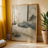 Additional product view of Sky Blue Budgerigar Reading in Bed Poster.
