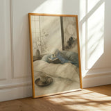 Alternate product presentation of Sky Blue Budgerigar Reading in Bed Poster.