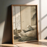 Product presentation view of English Budgerigar Reading in Bed Poster.