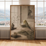 Alternate gallery view of Yellowface Budgerigar Reading in Bed Poster.