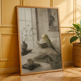 Additional product presentation of Yellowface Budgerigar Reading in Bed Poster.