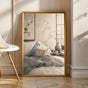 Product view of Pastel Blue Budgerigar Reading in Bed Poster.