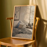Product detail view of Pastel Blue Budgerigar Reading in Bed Poster.