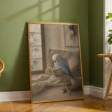 Additional product detail of Light Blue Budgerigar Reading in Bed Poster.