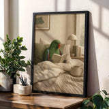 Product gallery view of Silver Budgerigar Reading in Bed Poster.