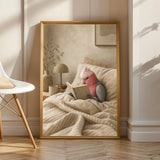 Product view of Galah Parrot Reading in Bed Poster.