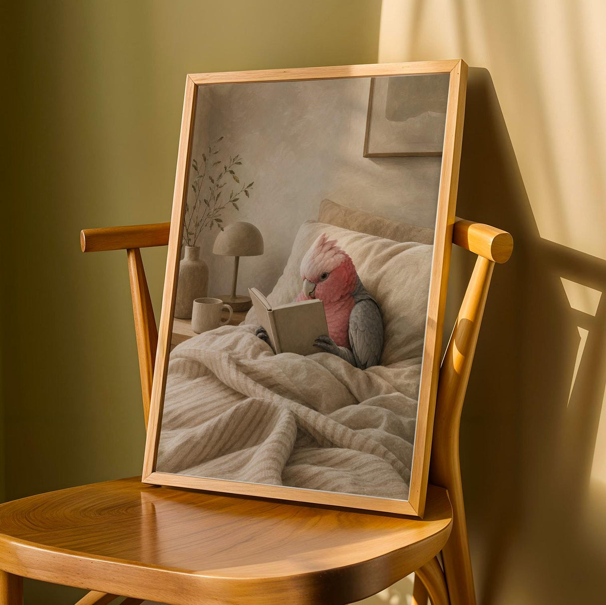 Product detail view of Galah Parrot Reading in Bed Poster.