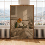 Alternate gallery view of White Bellied Caique Reading in Bed Poster.