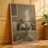 Additional product presentation of White Bellied Caique Reading in Bed Poster.