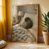 Additional product view of Dusky Conure Reading in Bed Poster.