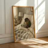 Alternate product presentation of Dusky Conure Reading in Bed Poster.