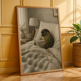 Additional product presentation of Dusky Conure Reading in Bed Poster.