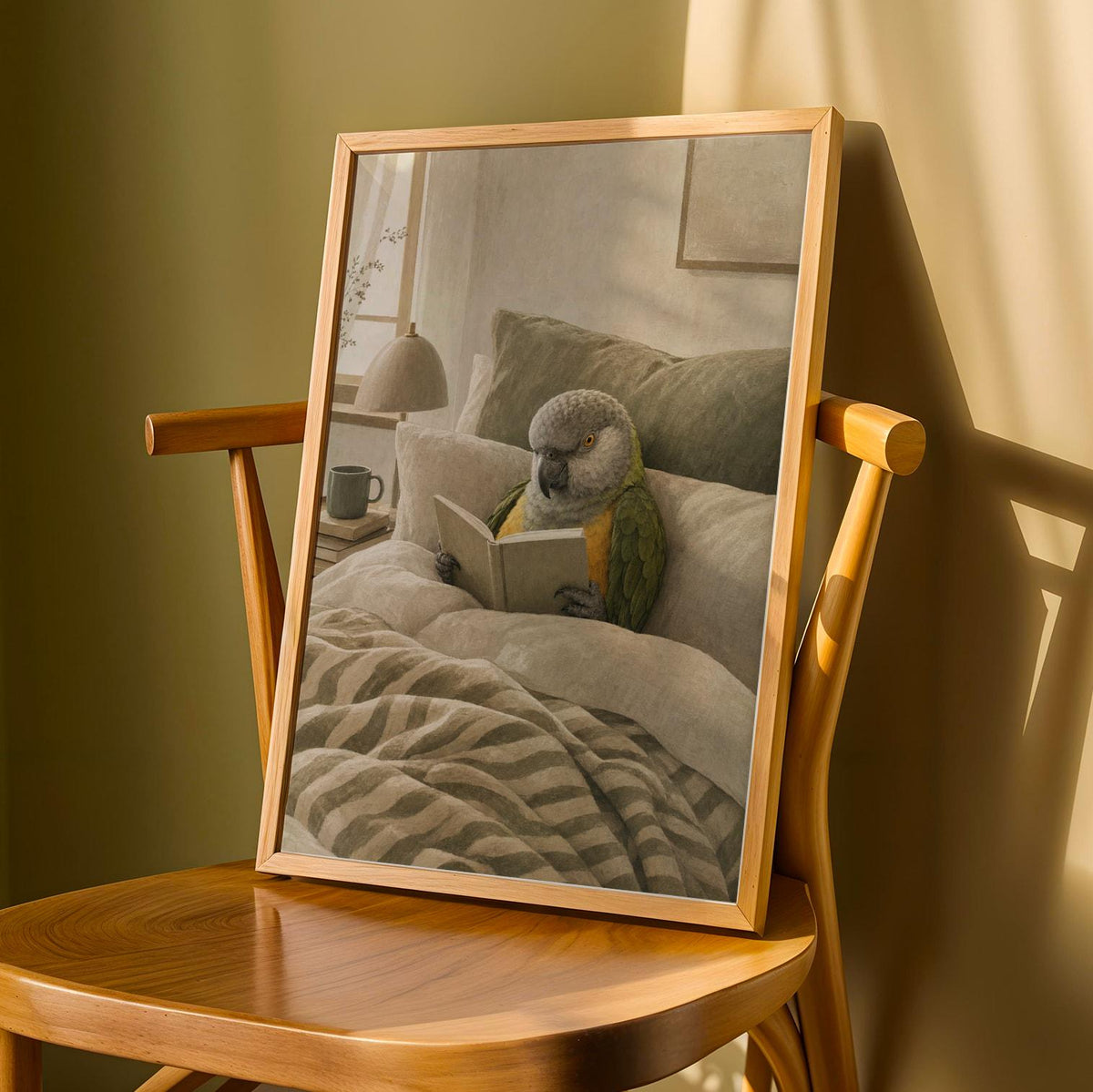 Product detail view of Senegal Parrot Reading in Bed Poster.