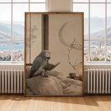 Alternate gallery view of African Grey Parrot Reading in Bed Poster.