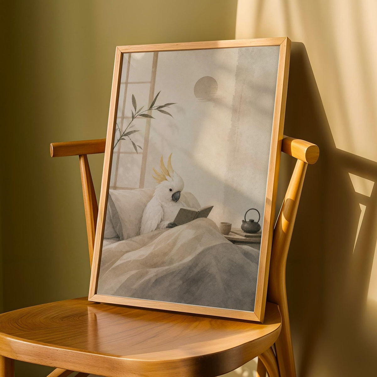 Product detail view of White Cockatoo Reading in Bed Poster.