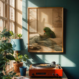 Alternate product view of Eclectus Parrot Reading in Bed Poster.