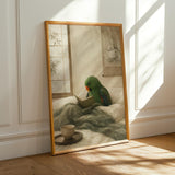 Alternate product presentation of Eclectus Parrot Reading in Bed Poster.