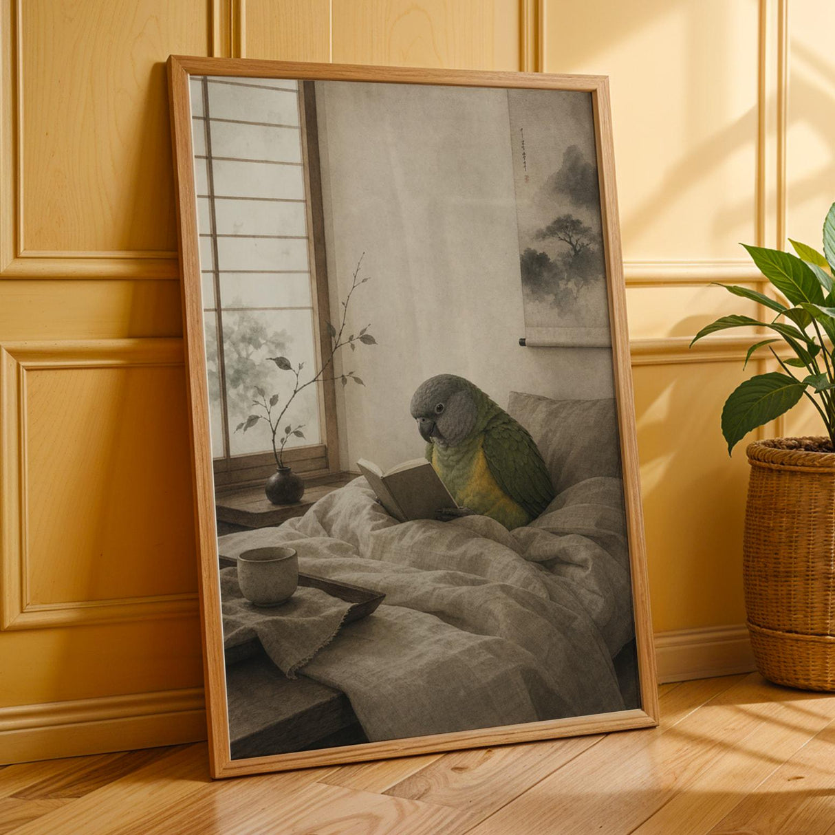 Additional product presentation of Senegal Parrot Reading in Bed Poster.