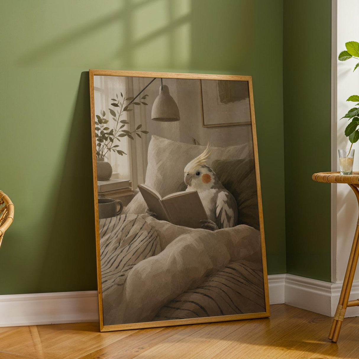 Additional product detail of Pied Cockatiel Reading in Bed Poster.