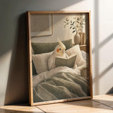 Product presentation view of Pearl Cockatiel Reading in Bed Poster.