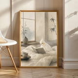 Product view of Albino Cockatiel Reading in Bed Poster.