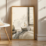 Light Silver Cockatiel Reading in Bed Poster shown in a room setting.