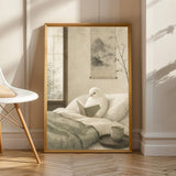 Product view of White Gloster Canary Reading in Bed Poster.