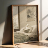 Product presentation view of White Gloster Canary Reading in Bed Poster.