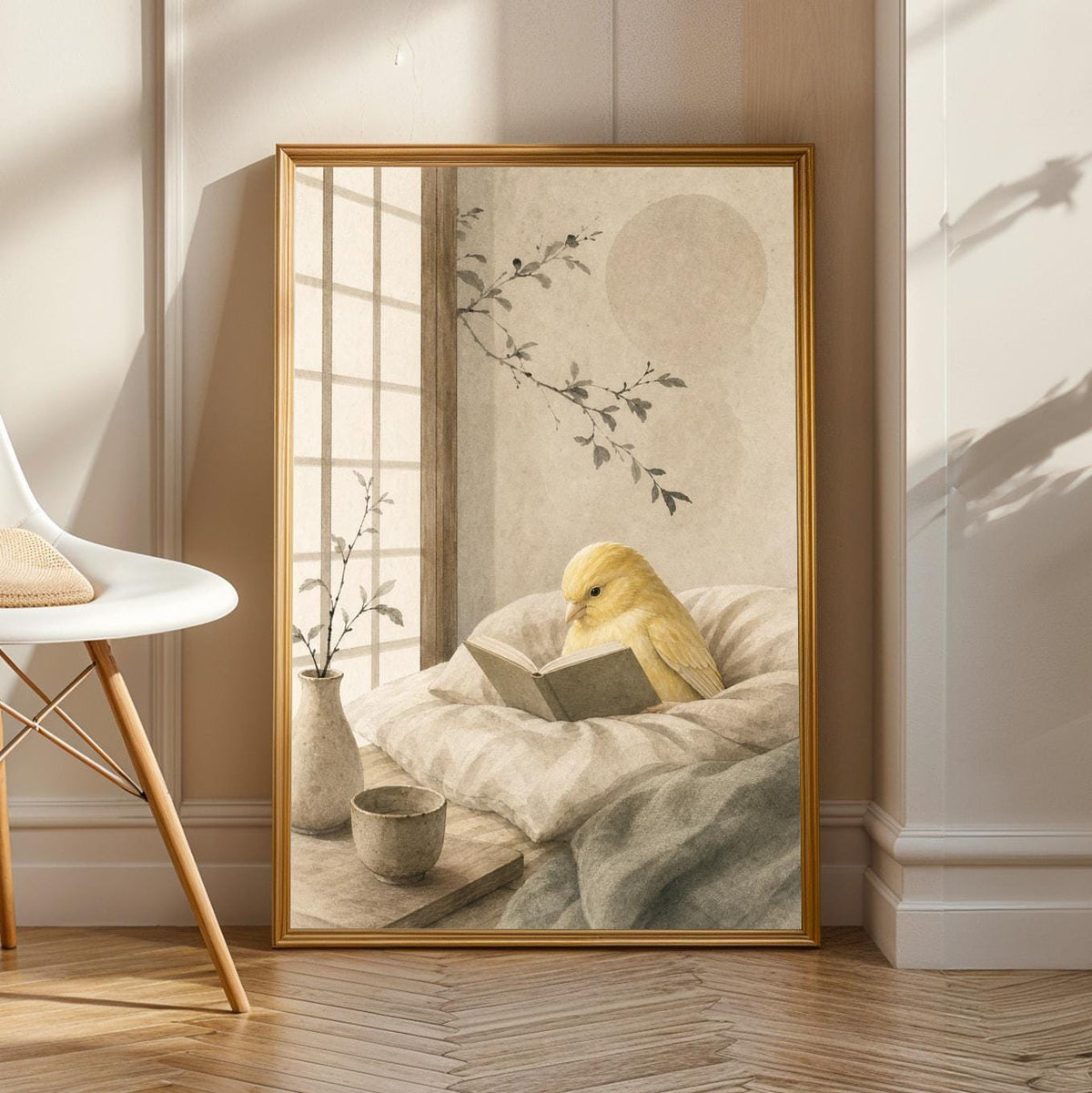 Product view of Fife Fancy Canary Reading in Bed Poster.