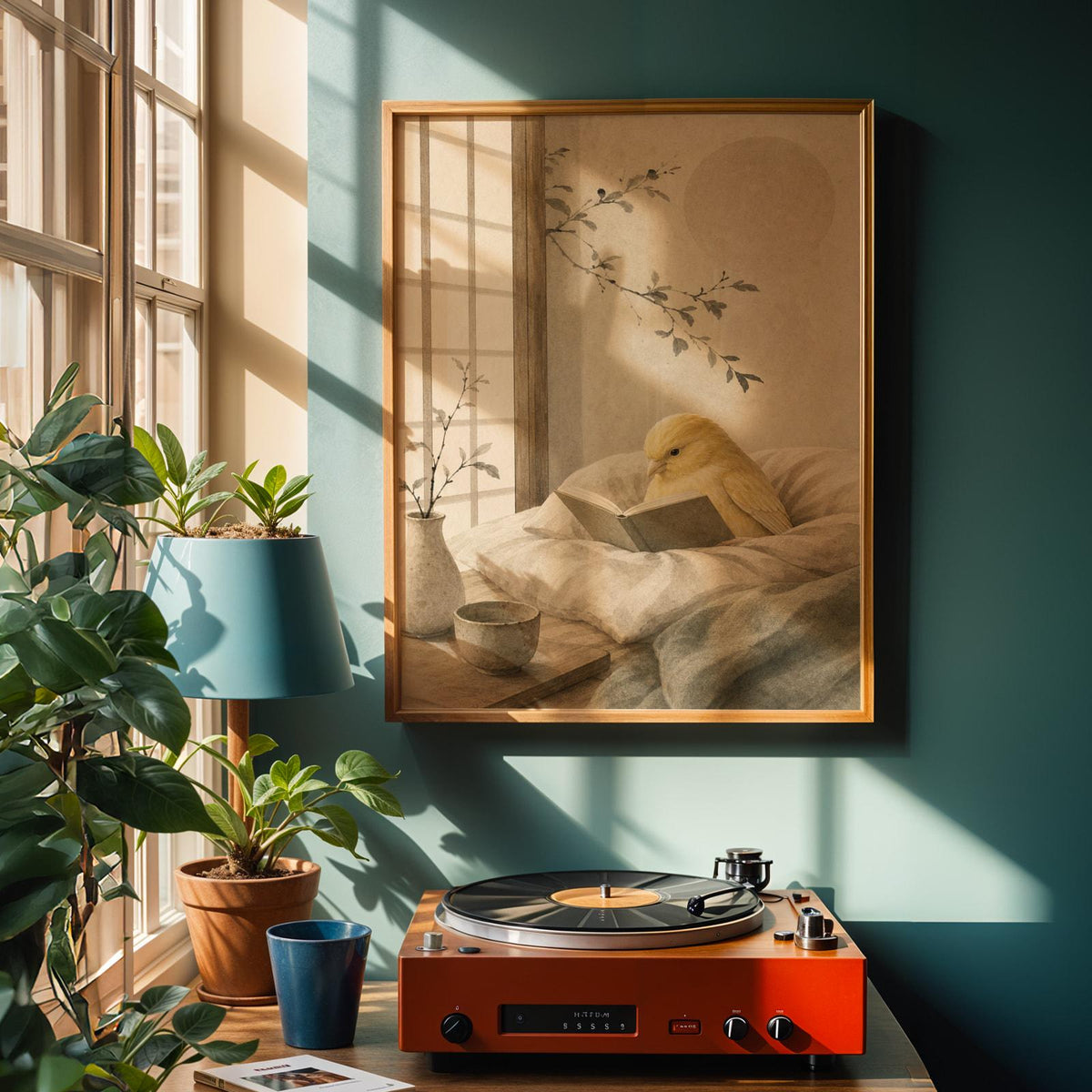 Alternate product view of Fife Fancy Canary Reading in Bed Poster.