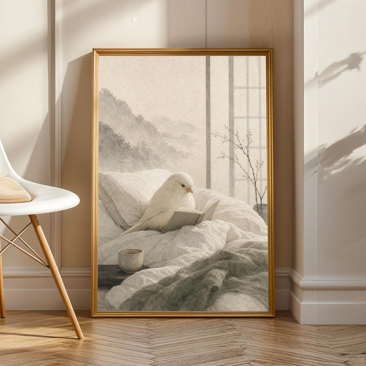 Product view of Yorkshire Canary Reading in Bed Poster.
