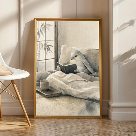Product view of Silver Lizard Canary Reading in Bed Poster.