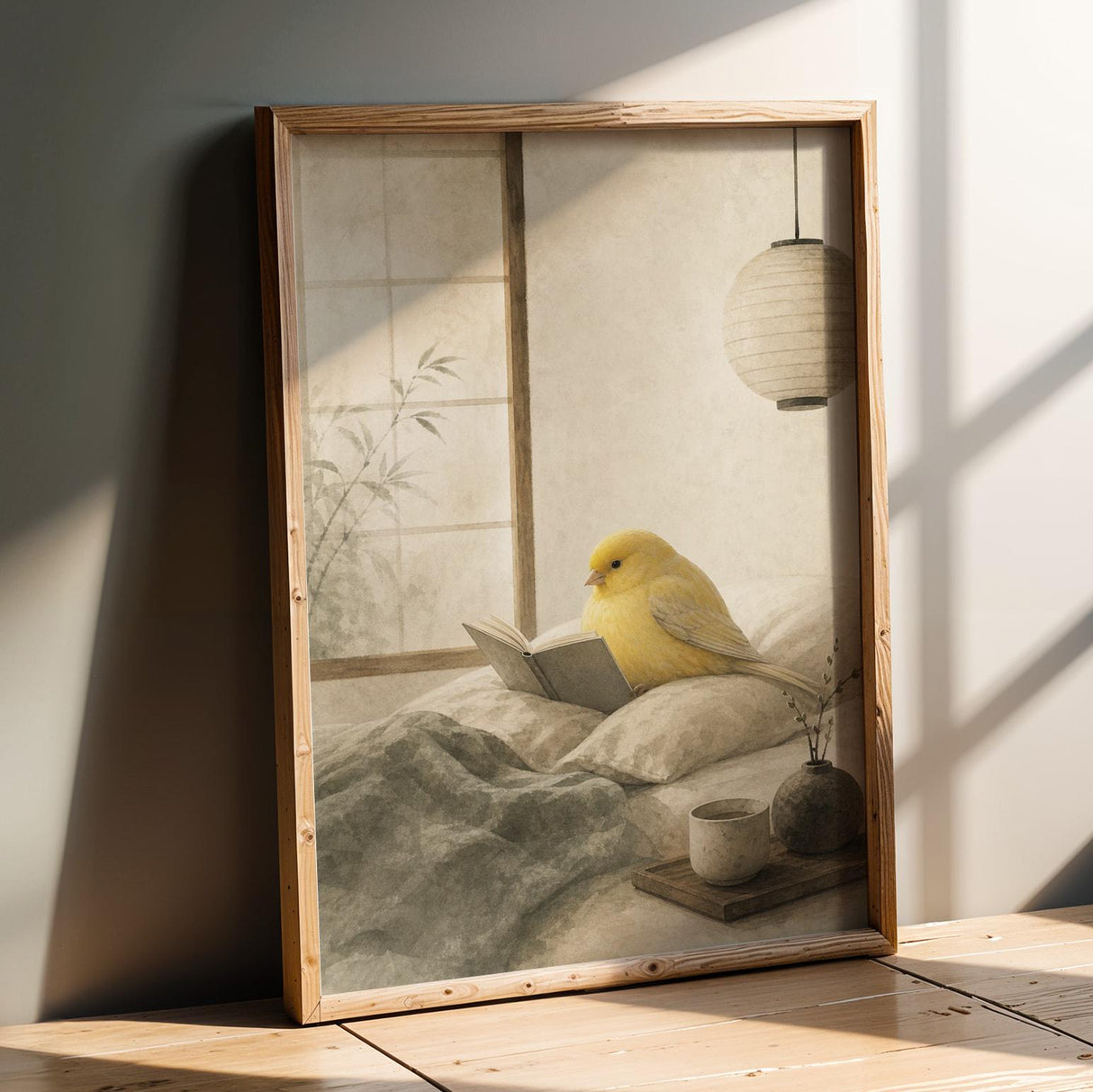 Product presentation view of Gloster Canary Reading in Bed Poster.