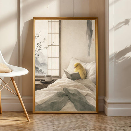 Product view of Waterslager Canary Reading in Bed Poster.