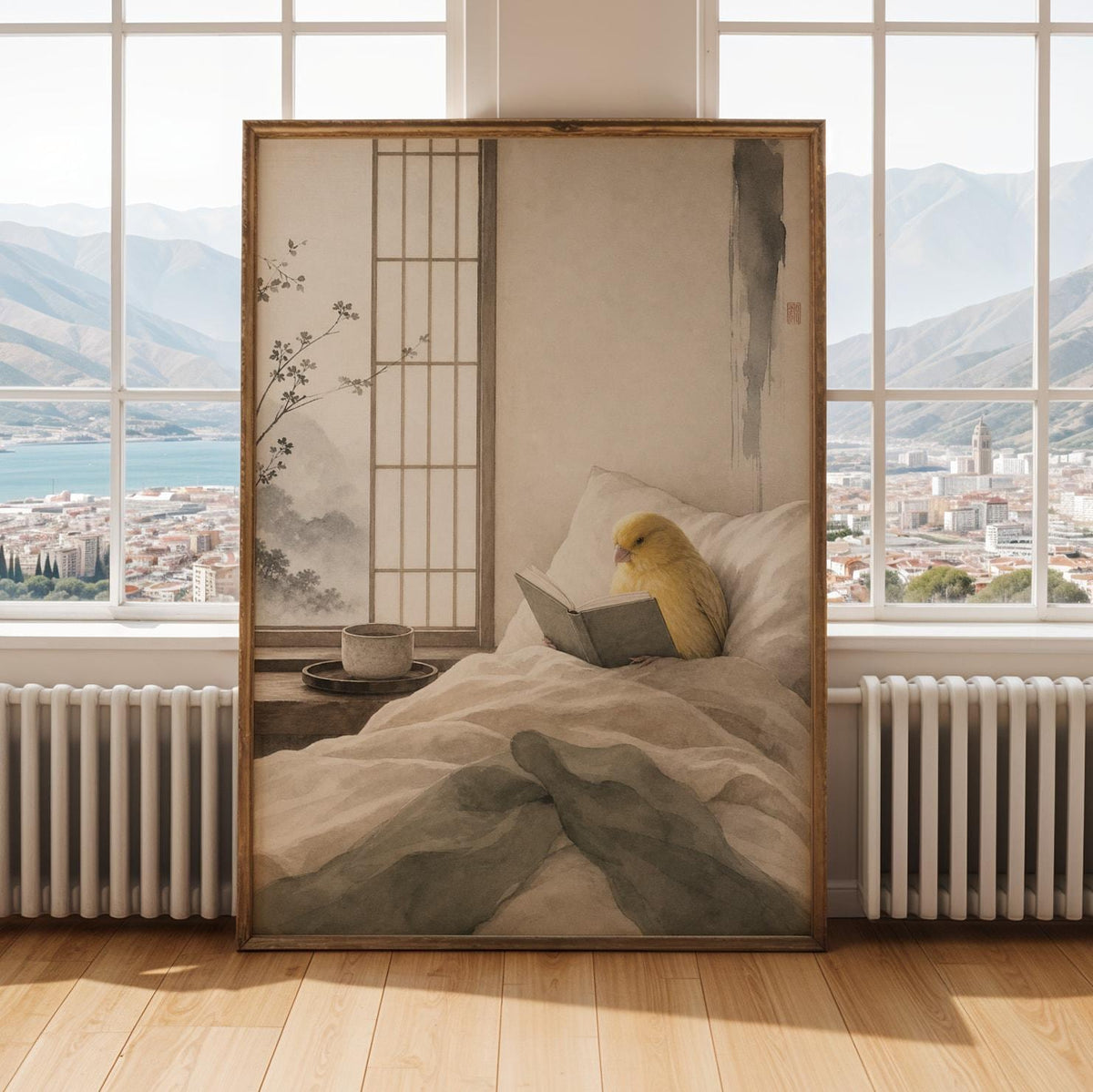 Alternate gallery view of Waterslager Canary Reading in Bed Poster.
