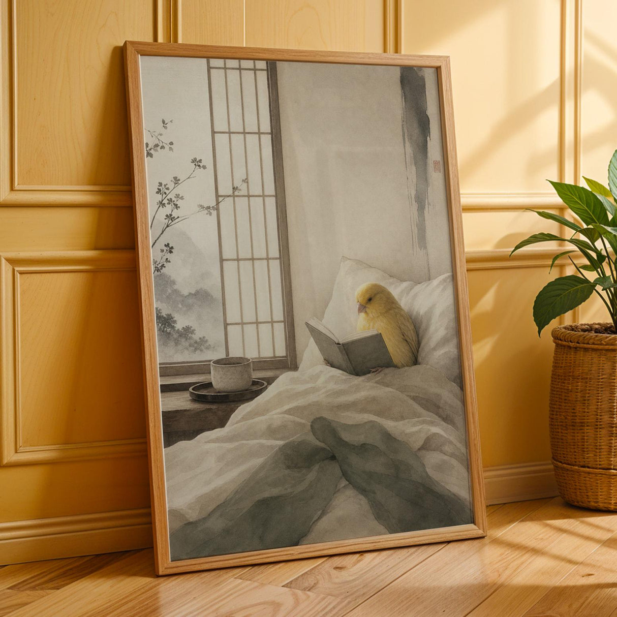 Additional product presentation of Waterslager Canary Reading in Bed Poster.