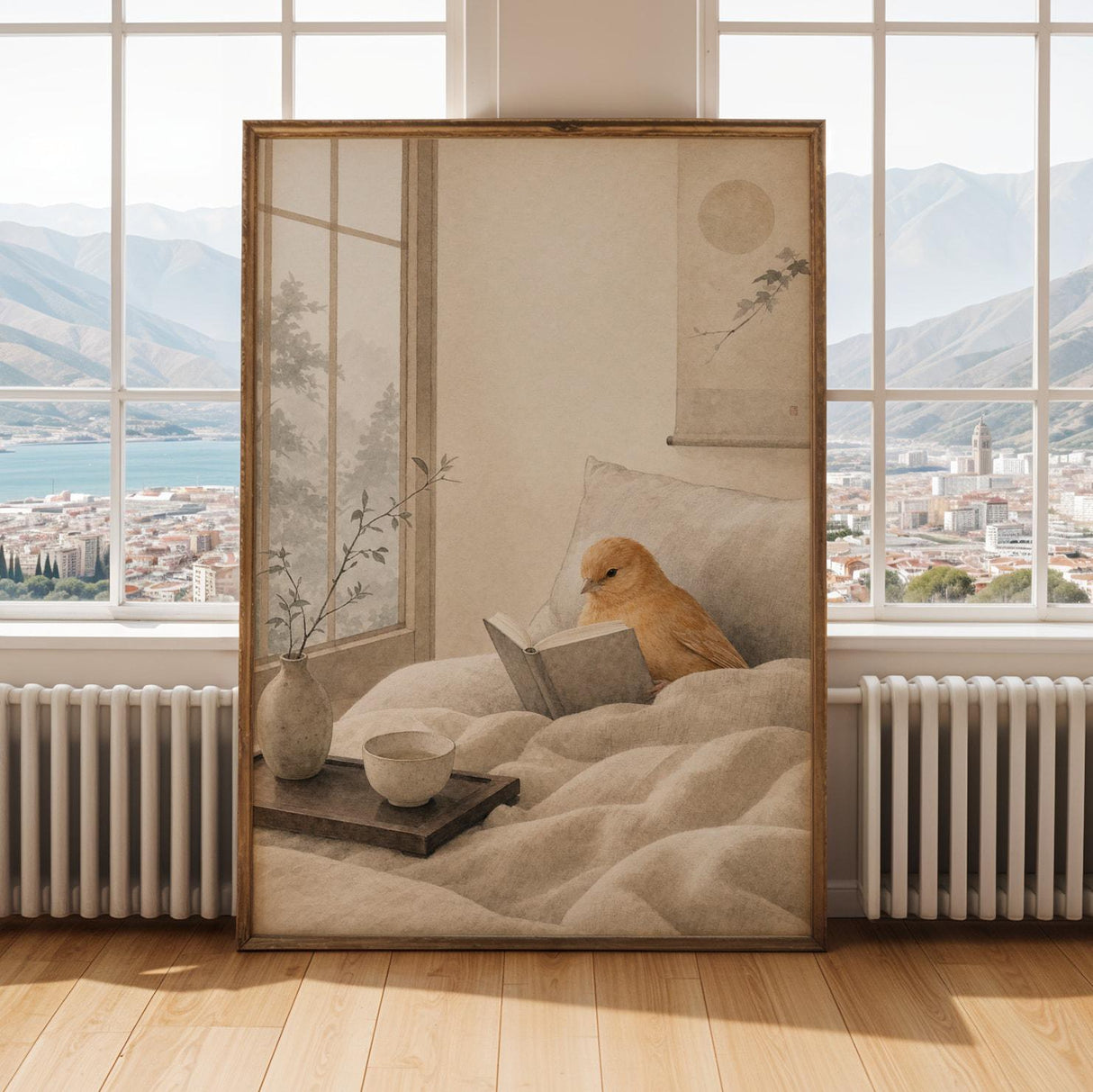 Alternate gallery view of Cinnamon Canary Reading in Bed Poster.